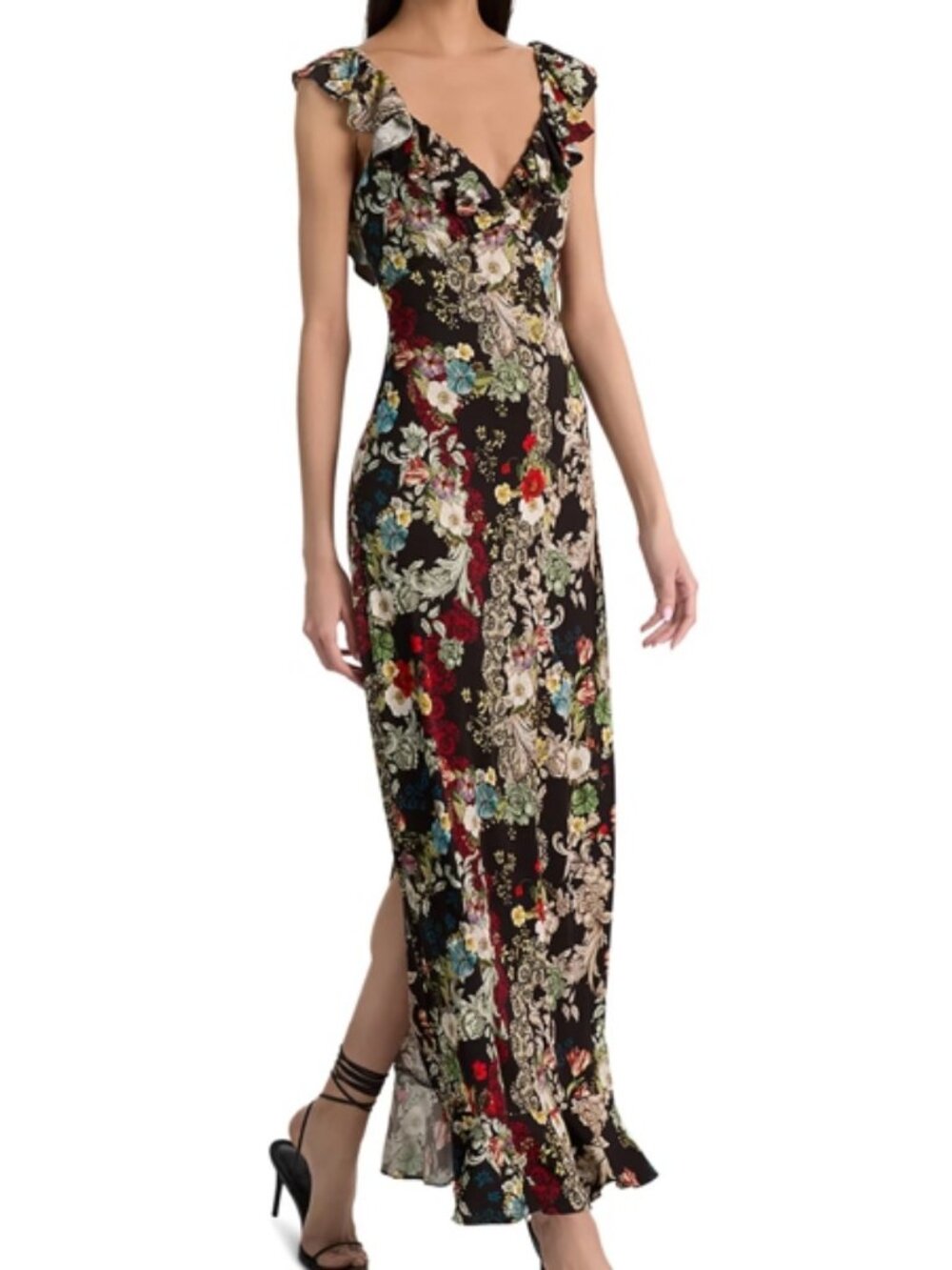 Alice and Olivia Gemma Button Front Ruffle Maxi Dress